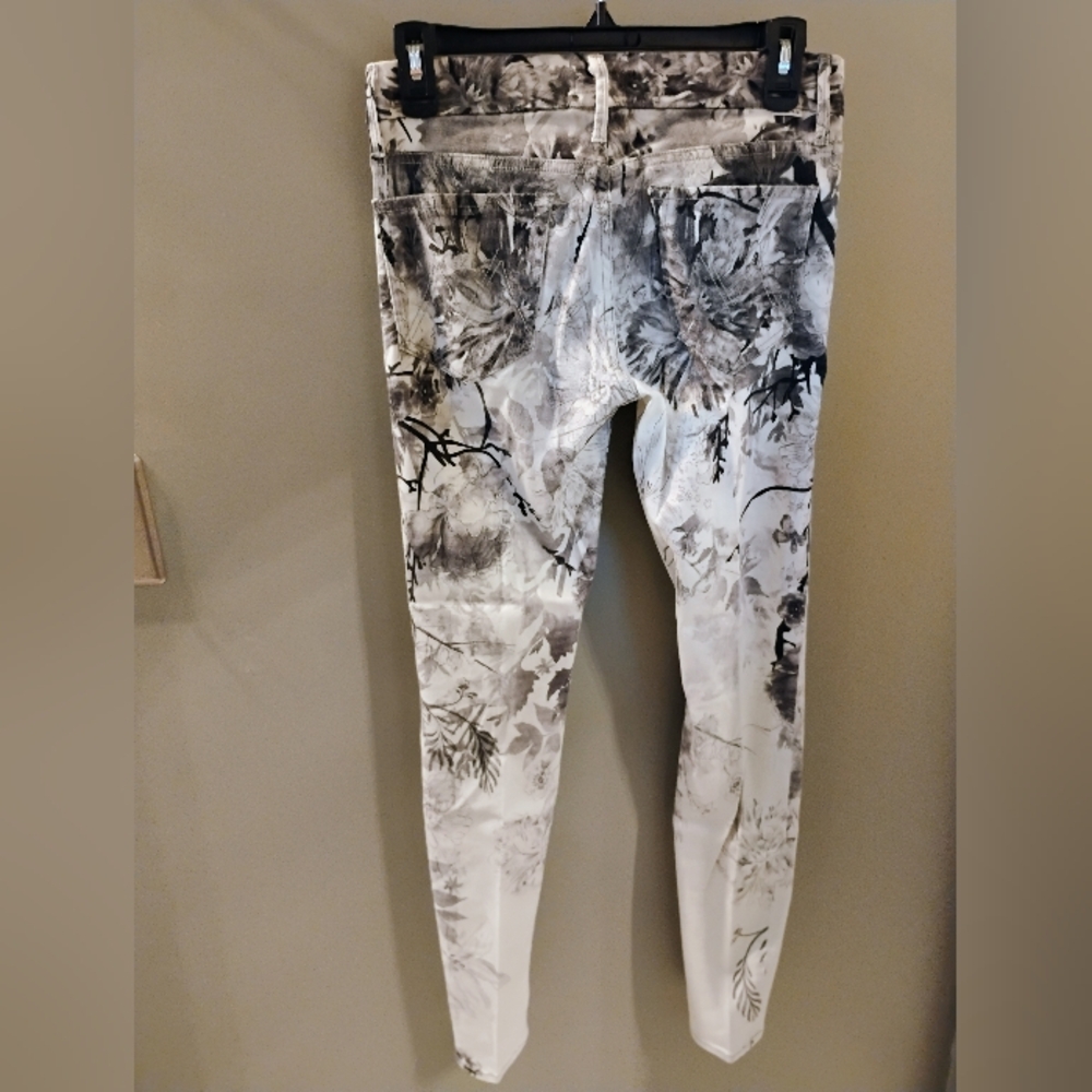 Women's MOTHER Pants The Looker Black White Grey Floral Sz 28 Skinny